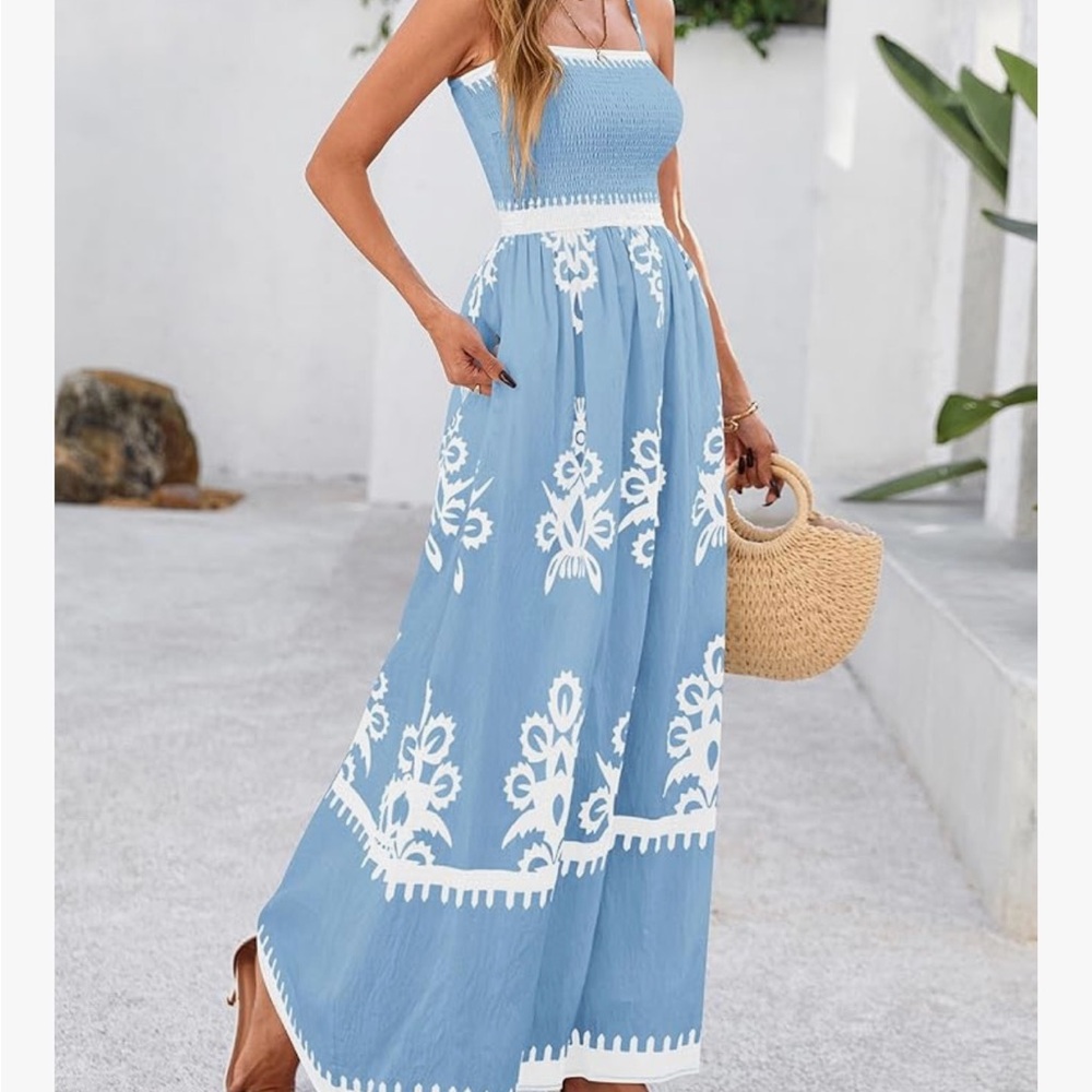 Elegant Blue and White Beachy Maxi Dress by Pretty Garden NWT - Picture 2 of 8